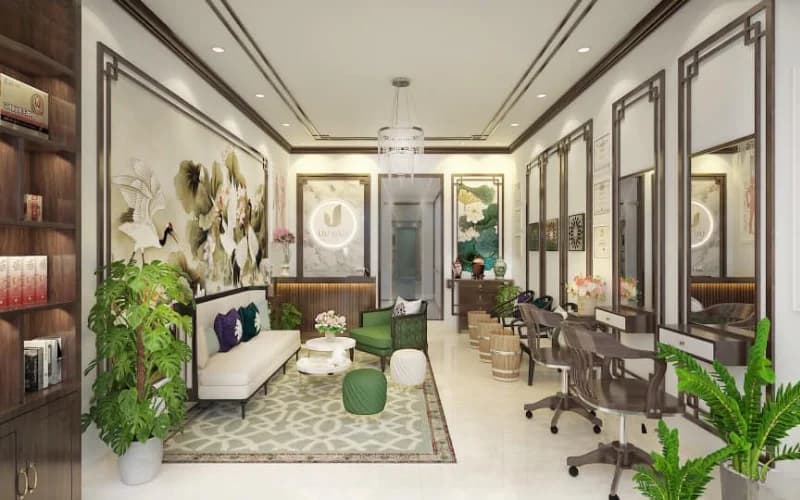 Sảnh chờ phong cách Á Đông, tranh sen thư giãn