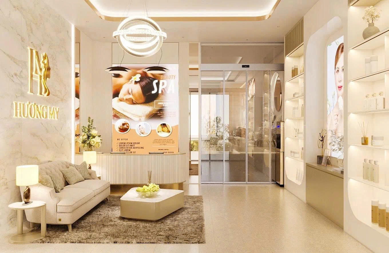  Không gian spa hiện đại, tone trắng vàng chủ đạo tạo cảm giác sạch sẽ và sang trọng